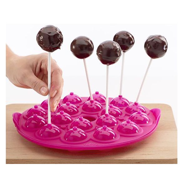 Lékué Bakvorm uit silicone voor 18 cake pops met 20 stokjes roze Ø 25cm H 4.3cm