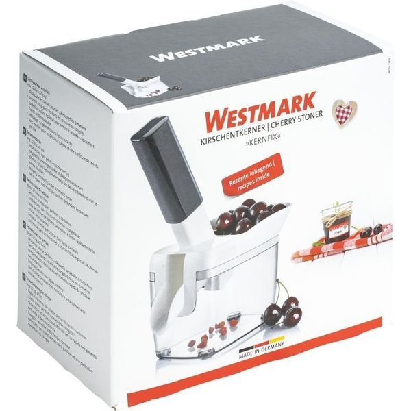 Westmark Kernfix kersenontpitter met bakje uit kunststof en rvs wit 20.5x11.8x30cm