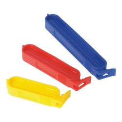 Set van 10 vershoudclips uit kunststof geel, rood en blauw 6, 8 en 10 cm 