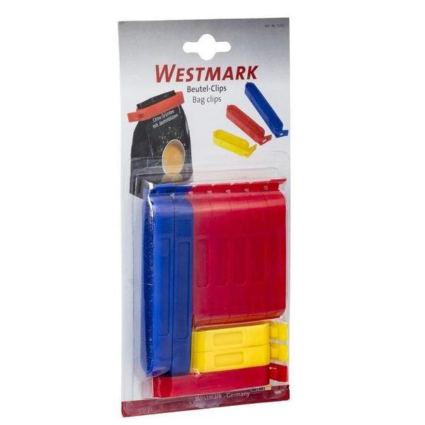 Set van 10 vershoudclips uit kunststof geel, rood en blauw 6, 8 en 10 cm 