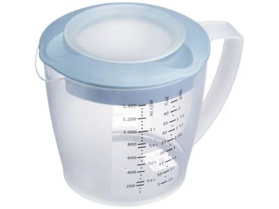 Helena maatbeker met deksel uit kunststof blauw 1.4L