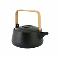 Théière en porcelaine avec poignée en bambou noir mat 1L 