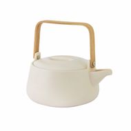 Théière en porcelaine avec poignée en bambou blanc mat 1L 