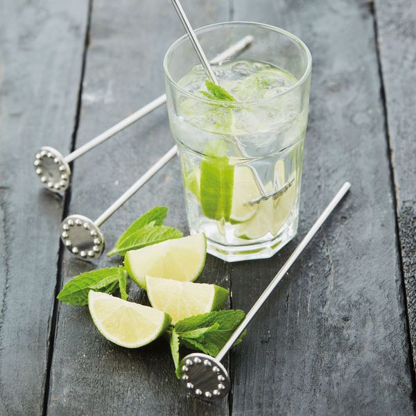 Set van 4 cocktailstampers/swizzle sticks uit inox ø 3cm H 20.3cm 