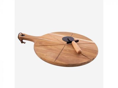 Couteau à pizza et planche à servir en acacia