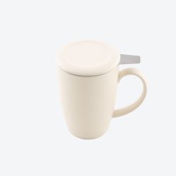 Point-Virgule Tasse avec infuseur à thé et couvercle mat blanc cassé 400ml 