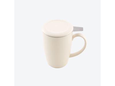 Tasse avec infuseur à thé et couvercle mat blanc cassé 400ml
