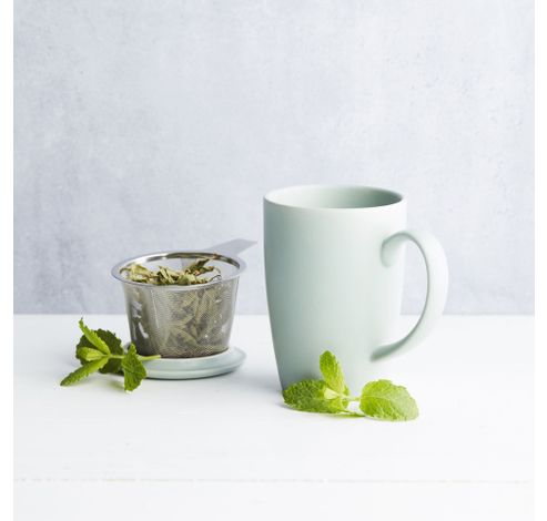 Tasse avec infuseur à thé et couvercle vert sauge mat 400ml  Point-Virgule