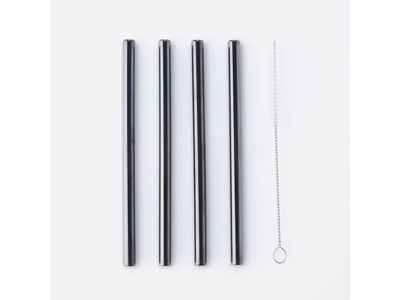 Set van 4 korte cocktailrietjes uit rvs zwart met reinigingsborstel 14cm
