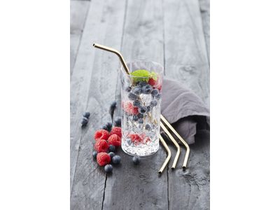 Set van 4 cocktailrietjes uit rvs goud met reinigingsborstel 20.5cm