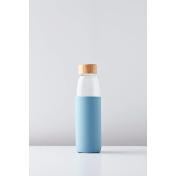 Point-Virgule Glazen fles met silicone sleeve mist blauw 580ml