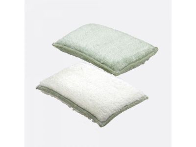 Set de 2 éponges en fibre de bambou vert et blanc 13x9x2cm