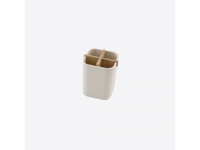 Boîte avec 4 compartiments en fibre de bambou blanc cassé 8x8x10.5cm