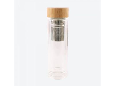 Dubbelwandige theefles uit glas met rvs infuser 420ml
