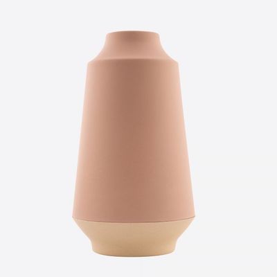 Vase en fibre de bambou rose poudré et blanc cassé ø 15.1cm H 26.5cm  Point-Virgule