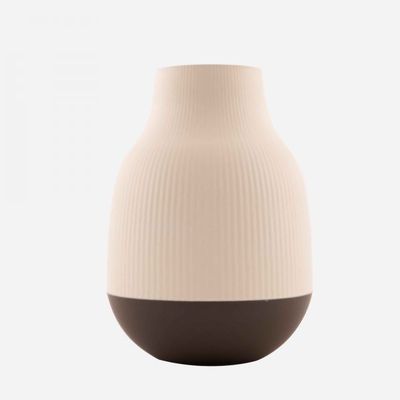 Vase en fibre de bambou blanc cassé et gris foncé ø 18.1cm H 25cm  Point-Virgule