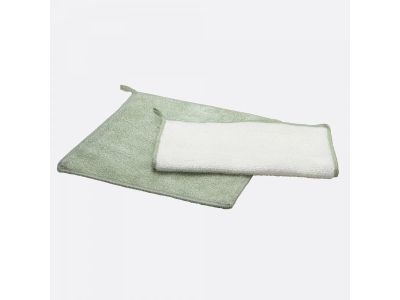 Set de 2 chiffons en fibre de bambou vert et blanc 20x20cm