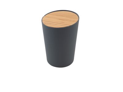 Vuilbak bamboev., bamboe deksel donkergrijs by MF Ø 14.4 cm H 20.6cm
