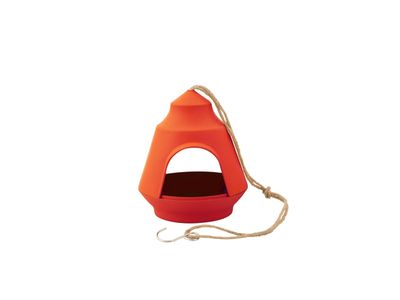 Mangeoire à oiseaux en fibre de bambou orange 17.7x17.9x15.5cm