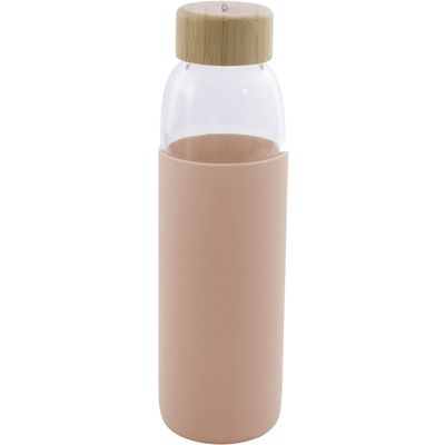 Bouteille en verre avec manchon en silicone rose poudré 580ml  Point-Virgule