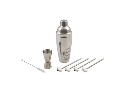 Cocktailset met Cobbler shaker, cocktailmaatje en set van 4 rietjes/lepels