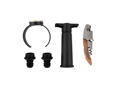 Set 5 pièces pour vin: thermomètre à vin, couteau de sommelier, pompe vide-air + 2 bouchons
