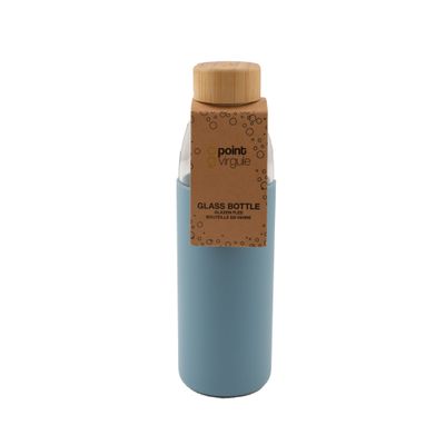 Bouteille en verre avec manchon en silicone bleu brouillard 750ml  Point-Virgule