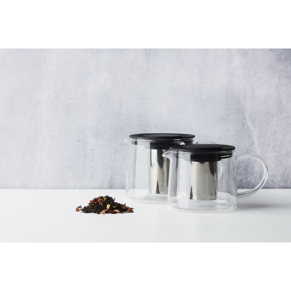 Point-Virgule Theepot uit glas met infuser uit rvs zwart 600ml