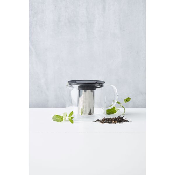 Theepot uit glas met infuser uit rvs zwart 600ml 