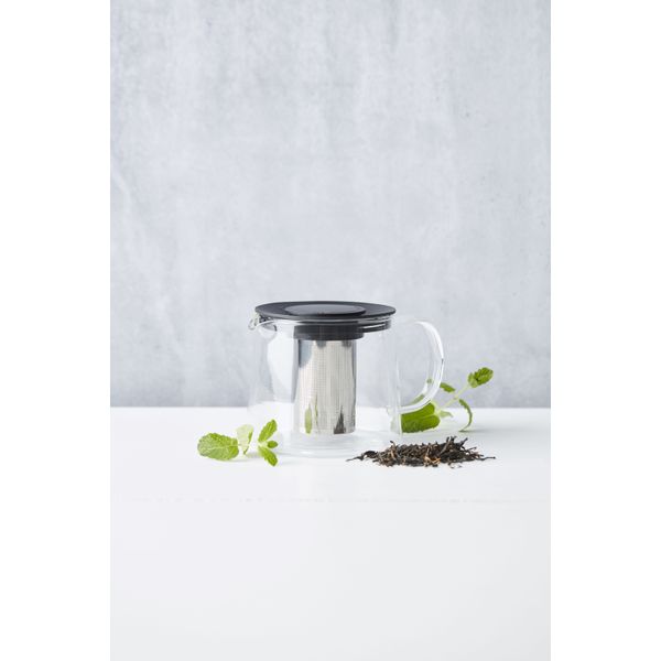 Theepot uit glas met infuser uit rvs zwart 1L 