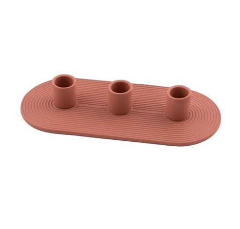 kandelaar voor 3 kaarsen uit aardewerk oud roze 24x10.5x3.5cm   Point-Virgule