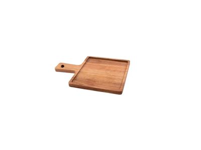 Hamburgerplank uit acaciahout met handvat vierkant 21cm FSC®