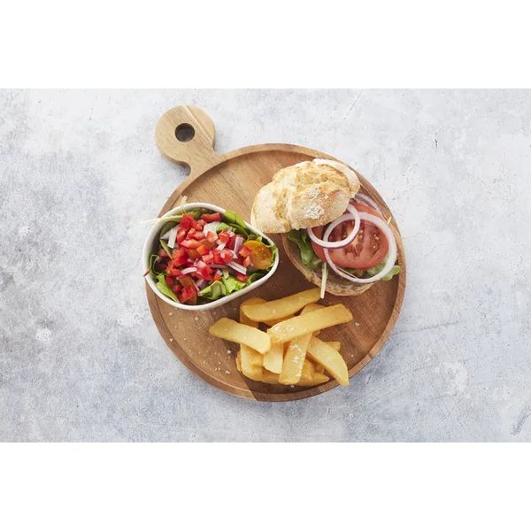 Hamburgerplank uit acaciahout met handvat rond ø 25cm FSC® 