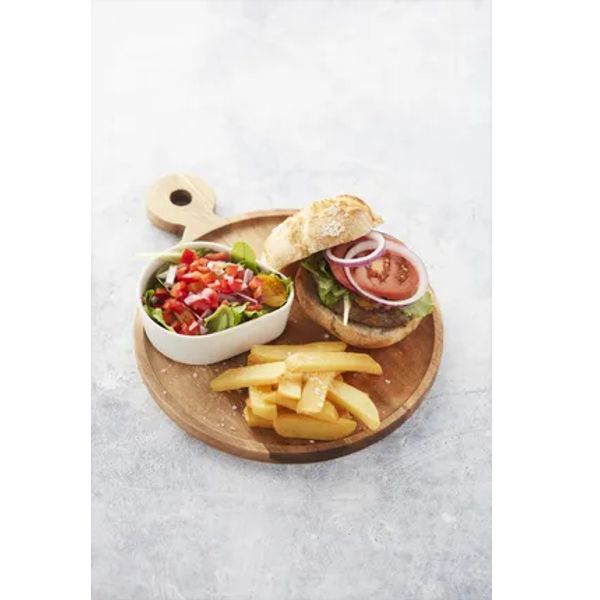 Hamburgerplank uit acaciahout met handvat rond ø 25cm FSC® 