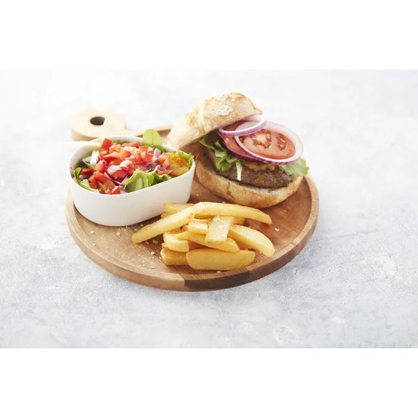 Hamburgerplank uit acaciahout met handvat rond ø 25cm FSC® 