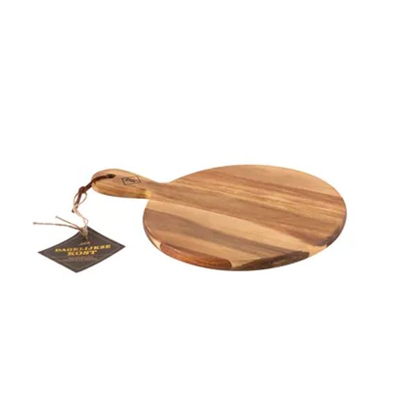 Ronde serveerplank met handvat uit acaciahout met koord 35x24.5x1.5cm 