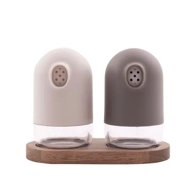 Set de salière et poivrière taupe/gris avec support 