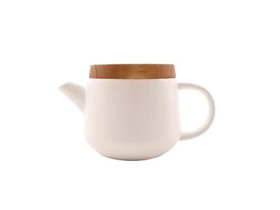 Theepot uit aardewerk met deksel uit acacia wit 600ml