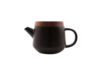 Theepot uit aardewerk met deksel uit acacia zwart 600ml