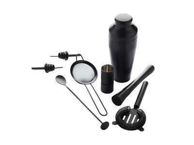 8-delige cocktailset uit rvs zwart