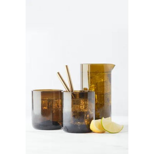 set van karaf 450 ml en 2 glazen 250ml uit upcycled glas olijfgroen 