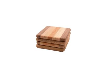 set van 4 glasonderzetters uit gerecycleerd hout 9.5x9.5cm