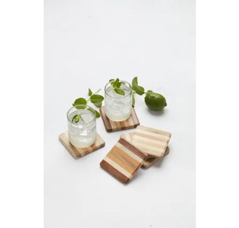 set van 4 glasonderzetters uit gerecycleerd hout 9.5x9.5cm  Point-Virgule