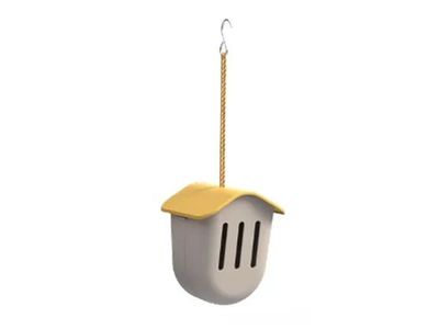 vlinderhuisje uit bamboevezel taupe met geel dak 16x16x19.3cm 