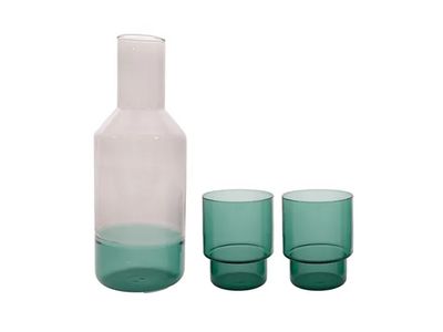 set van 2 glazen groen 220ml en karaf groen/grijs 1000ml