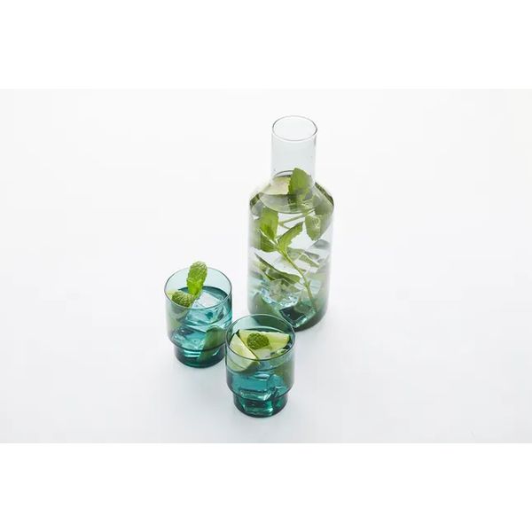 set van 2 glazen groen 220ml en karaf groen/grijs 1000ml (per 4st.) 