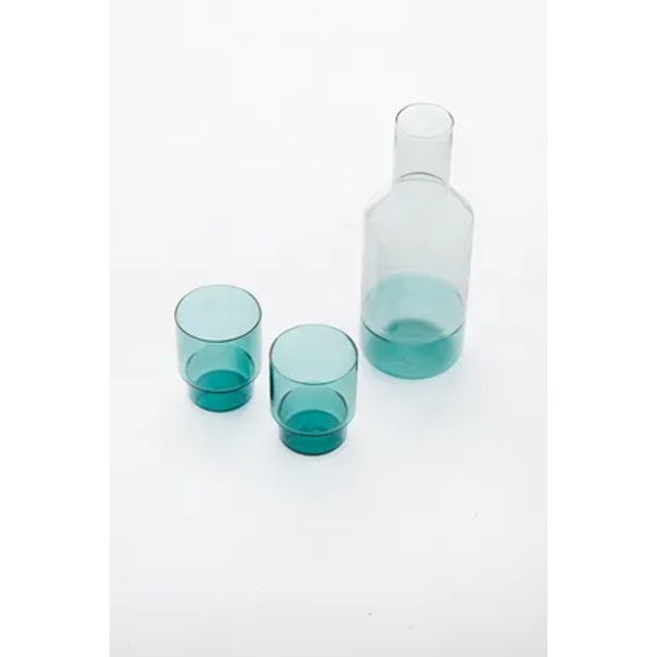 set van 2 glazen groen 220ml en karaf groen/grijs 1000ml (per 4st.) 