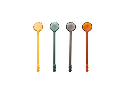 set van 4 gekleurde lepels uit borosilicaatglas 15cm