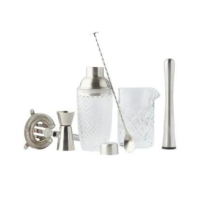 6-delige cocktailset van glas en rvs