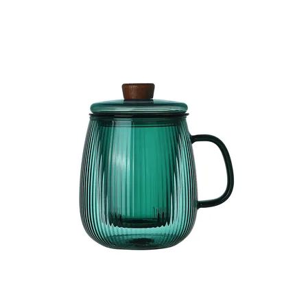 theekop met filter in geribbeld borosilicaatglas 600ml Forest Green
